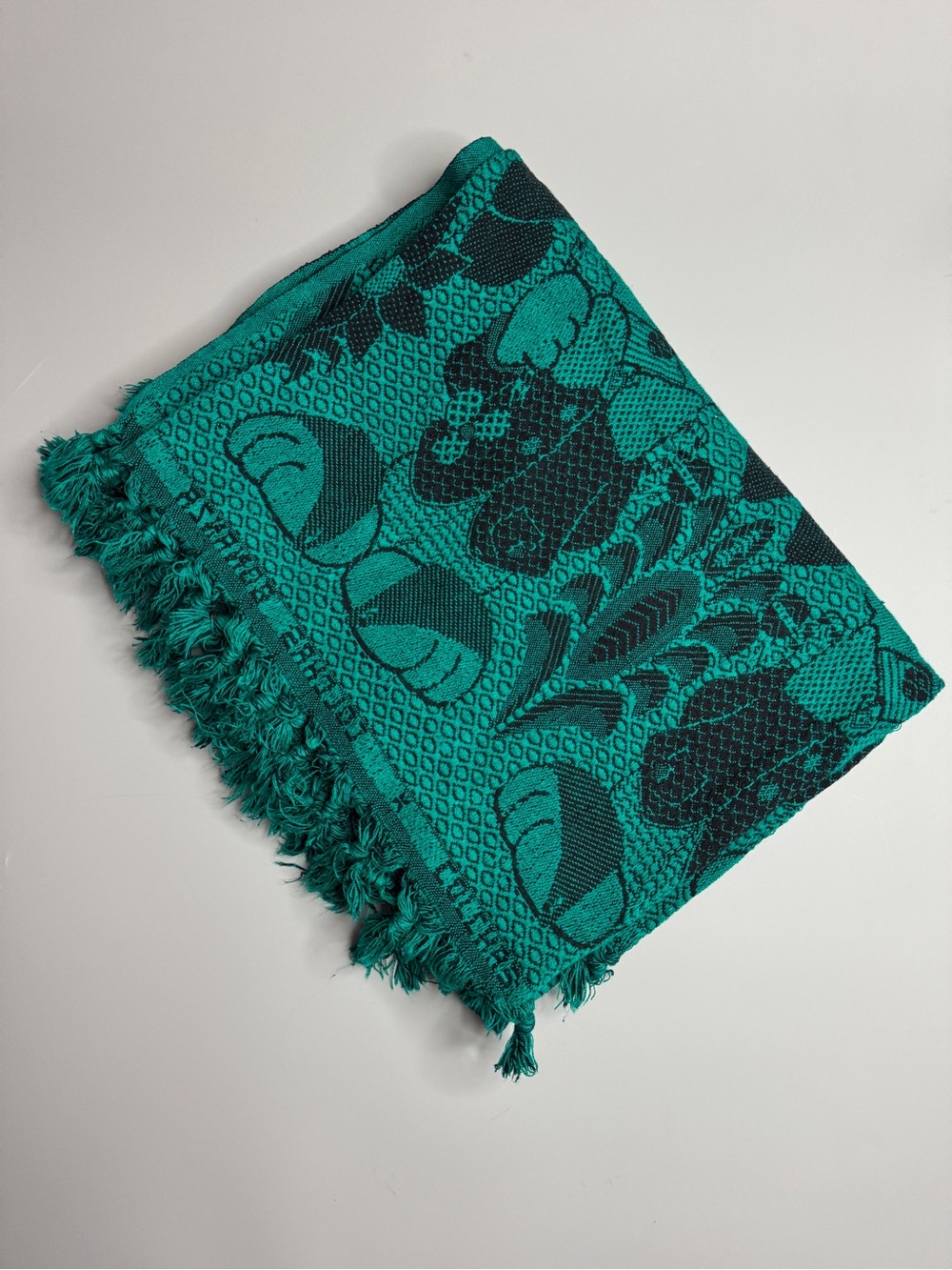 Teal Green Floral Jacquard Blanket Teddy Bear with Fringe